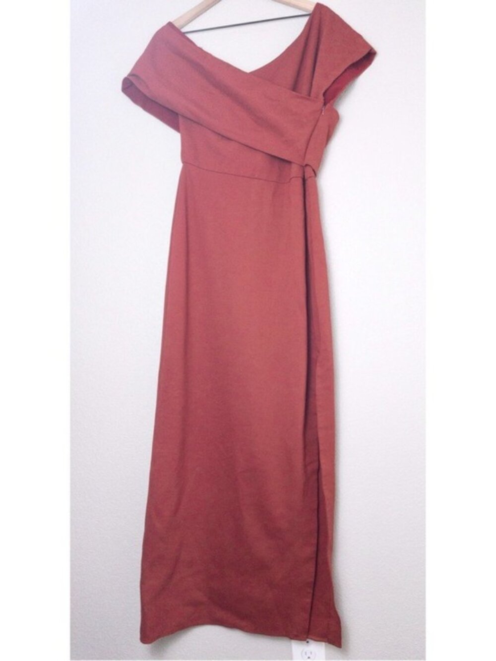 Elliatt Popover Gown XL Rust One Shoulder Evening Dress Maxi Sheath Ponte - Picture 6 of 13